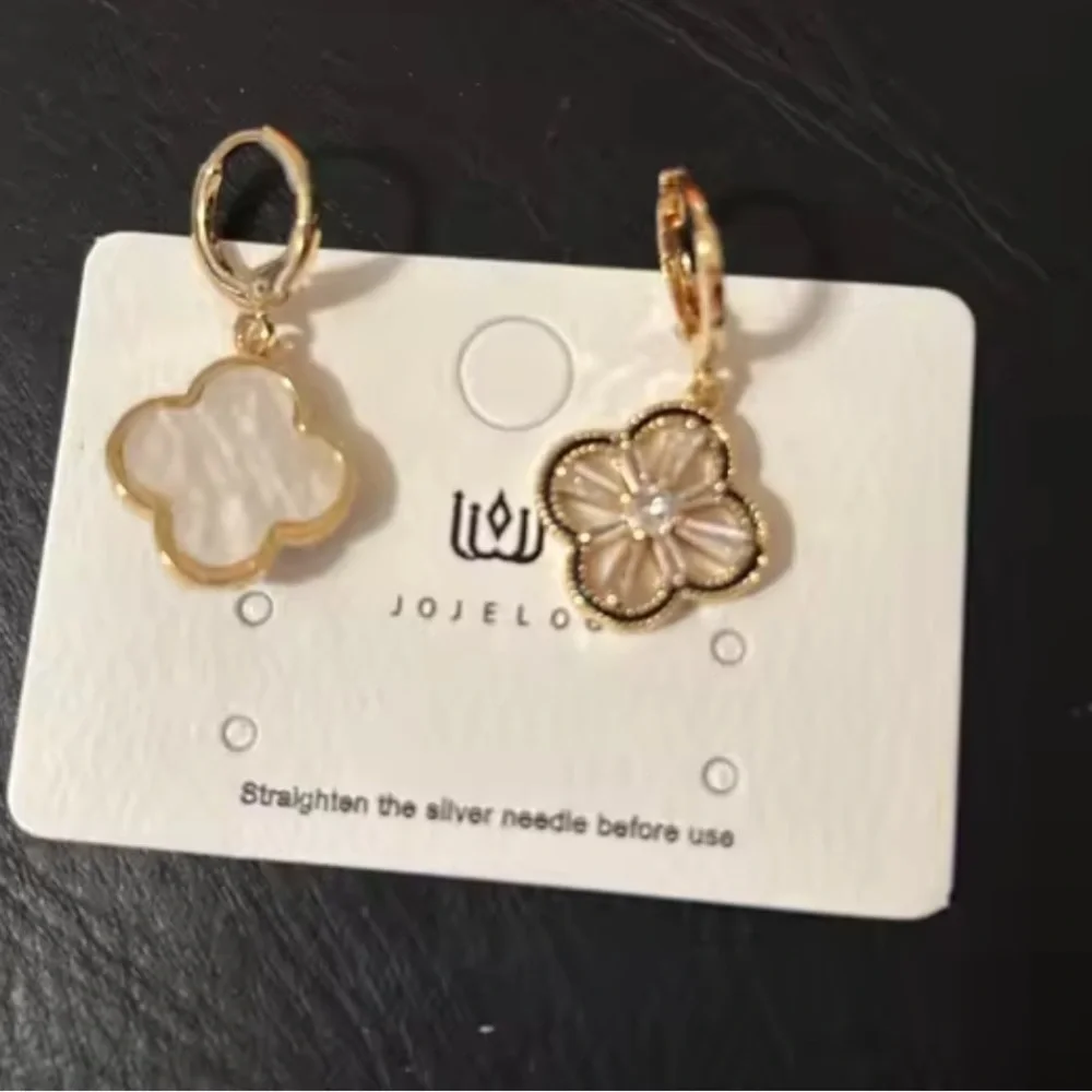 Clover Earrings Elegant Two-Sided Four-Leaf Clover Earrings โ Gold Plated - Picture 2 of 15